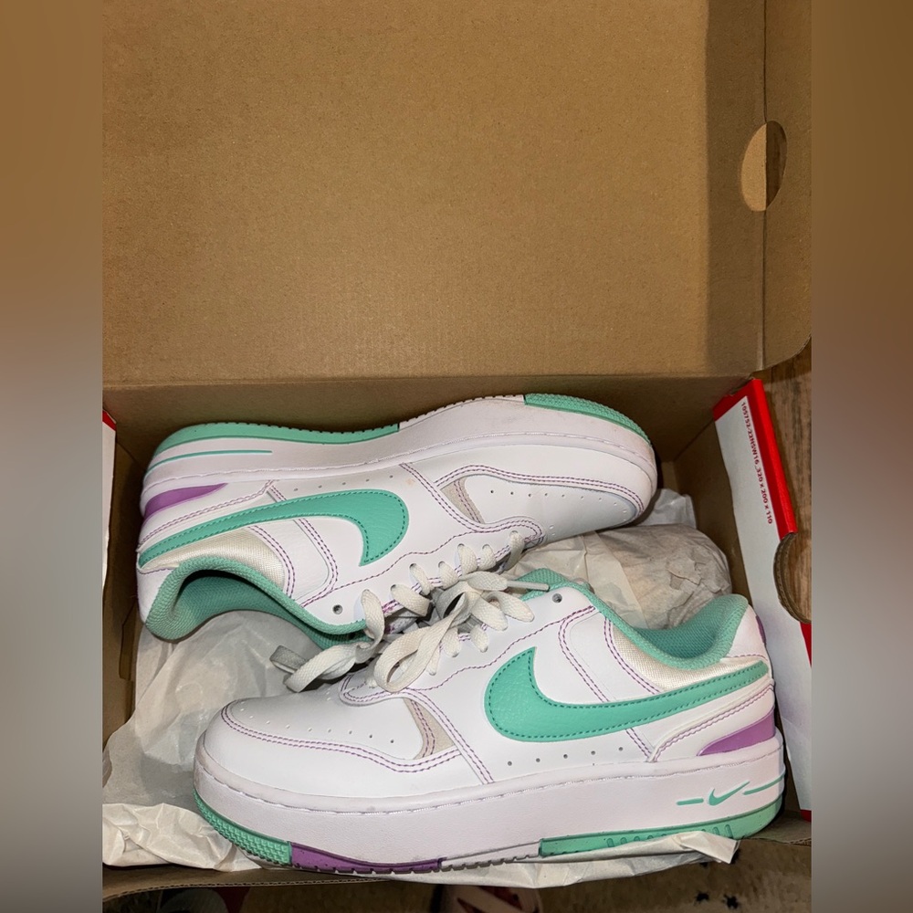 White and Green Nike Sneakers